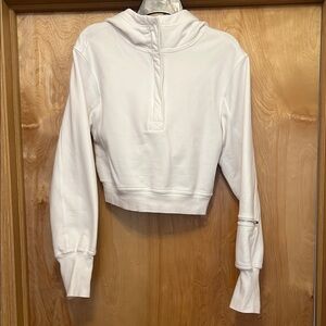 Free People Cream Cropped Polo Hoodie